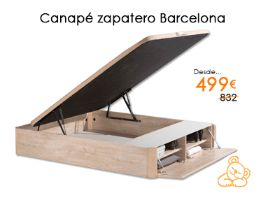 Rebajas del 40% en el canapé abatible de madera con zapatero frontal modelo Barcelona en Muebles Madrid, tu tienda de Muebles en Madrid
