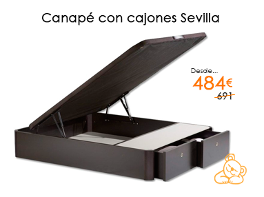 Canapé abatible de madera con cajones frontales modelo Sevilla con un 30% de descuento en Muebles Madrid, tu tienda de muebles en Madrid